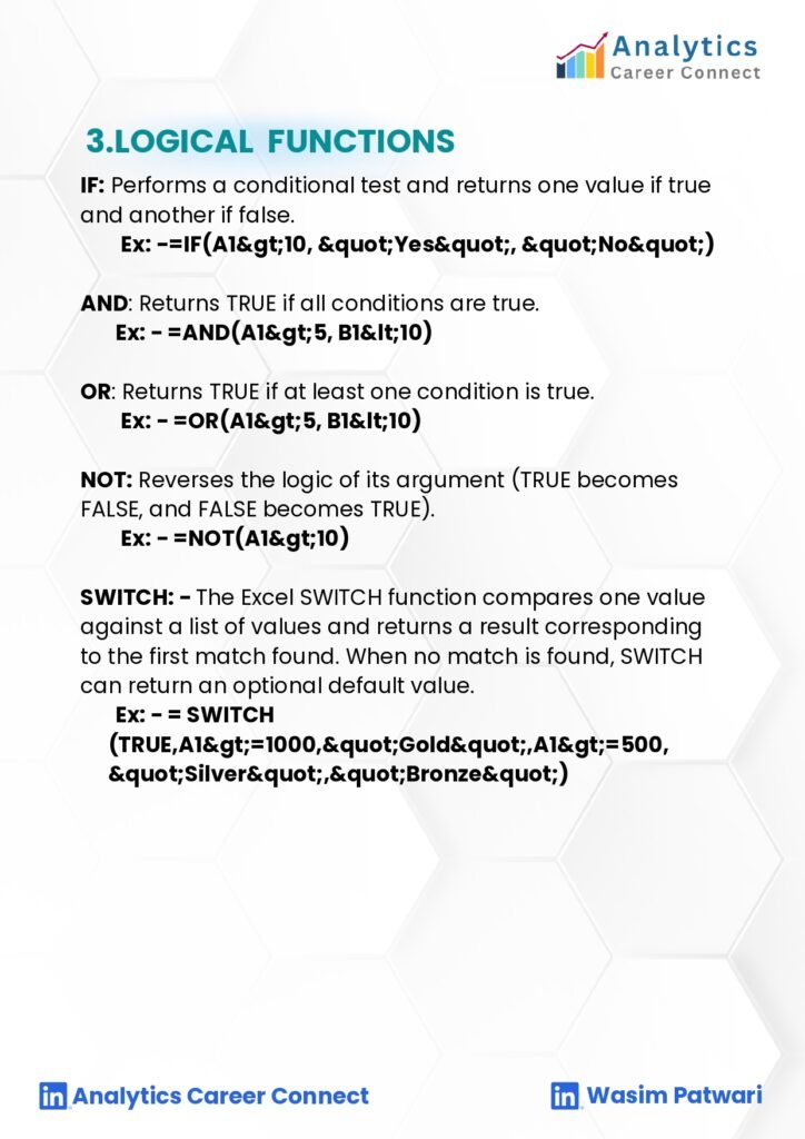 Excel for Data Analysis PDF _page-0007 - Connect 4 Techs Logical functions in Excel explained clearly